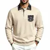 Sudadera polo pullover de tres botones para hombre, estilo europeo y americano, top casual de manga larga para otoño, con bloques de color y cuello, color flor de anacardo