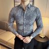 Camisa Masculina de Manga Comprida com Estampa Floral Douyin Verão 2024 Marca da Moda Masculina Casual Versátil Camisa com Gola Quadrada