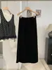 KEKEZOON falda recta de terciopelo elegante de cintura alta para mujer, estilo coreano de otoño, falda adelgazante de longitud media 9116