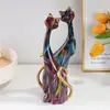Decoración del Hogar Estilo Europeo con Veta de Madera Sintética, Pintura al Óleo de Gatos, Adornos de Animales Gato Pareja, Regalo de San Valentín Artesanía de Resina