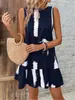 Moda Casual Cotidiana Europea y Americana Primavera/Verano 2026 Bloques de Color Estilo Commuter Cuello Redondo Corte en la Espalda Vestido para la Hora del Almuerzo