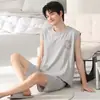 Pijama 100% Algodão Masculino, Colete de Verão Fino Sem Mangas, Roupa de Casa com Sensação Fresca, Pode Ser Usado Fora, Colete Liso de Estilo Simples para Homens