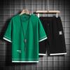 2025 Nuevo Traje Deportivo y de Ocio de Verano para Hombre Estilo Coreano Juvenil Cuello Redondo Camiseta de Manga Corta Shorts Conjunto de Dos Piezas