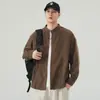 Camisa de Cuadros con Cuello Alto para Hombre 2026 Otoño Nueva Camisa Chaqueta de Manga Larga con Retazos Tendencia Retro Americano Algodón