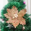24cm Decorações de Natal Flores de Natal Decoração de Árvore de Natal Guirlanda de Rattan Recortes Tecido com Pó Dourado Flores de Seda Flores Artificiais