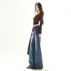 Jeans Rectos de Pierna Ancha Azules Estilo Retro Americano con Bolsillo de Solapa Pantalones Largos para Primavera