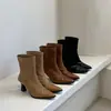 Primer Encuentro Temporada Botines de Tobillo de Tacón Alto Retro Botas para Mujer Otoño/Invierno 2026 Estilo Europeo y Americano Moda Tendencia Gamuza Elástica Tacón de Aguja