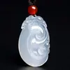Colgante Ruyi de Ágata Blanco Hielo Collar Ruyi de Calcedonia Luz de Luna Blanca Hebilla de Seguridad Colgante de Jade Productos en Vivo