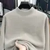 Imitação de Cristal Veludo de Furão Inverno Masculino Gola Alta Meia Cardigã com Forro de Lã Tricô Solto Casual Masculino Suéter Quente