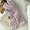 Luvas de Tricô Pelúcia Cor Creme Coreanas para Mulheres com Tela Sensível ao Toque, Espessadas e Quentes no Outono e Inverno, Ciclismo ao Ar Livre, Proteção dos Dedos Contra o Frio