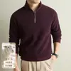 Moletom com Meio Zíper Masculino Yingao Estilo Old Money Outono Inverno Nova Chegada Malha Texturizada Roupa de Fora Casual Moletom