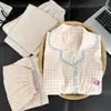 Pijama de Algodón Nube Rosa para Mujer, Conjunto de Tres Piezas de Verano con Almohadillas en el Pecho, Shorts de Manga Corta, Pantalones Largos, Ropa de Casa, Pijama de Verano para Mujer