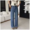 Alfaiataria 3D~Calça Jeans Vintage Azul da Moda para Mulheres 2026 Nova Reta Solta Comprimento Total Perna Larga H081714