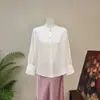 [Li] Nova camisa de crochê versátil de cor sólida estilo chinês com gola alta, apresentando uma estética chinesa tradicional, nova coleção de outono de 2026, top simples para mulheres