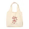 Bolso de lona simple estilo coreano con estampado lindo, bolso tote para estudiantes para la clase, bolso de hombro fresco y simple, versátil