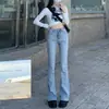 Jeans Acampanados Ajustados de Tiro Alto Color Gris Humo para Mujer, Primavera y Otoño, Elásticos, Versátiles, que Realzan la Altura, Pantalones Bootcut de Largo hasta el Suelo