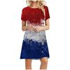 Vestido Wish Nuevo Europeo y Americano para Mujer con Estampado de Bandera Vestido de Cuello Redondo del Día de la Independencia Americana