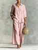 Nuevos Trajes de Mujer de Comercio Exterior 2026 Casual Marca Independiente Ropa de Mujer Amazon Europeo y Americano Algodón Lino Pantalones Anchos Conjunto