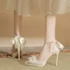 2026 Nuevo Zapato de Tacón Alto Cerrado con Tira de Lazo Hueco para Mujer, Plataforma Impermeable Baja, Zapatos de Novia para Boda