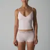 Conjunto de ropa de estar cómoda de algodón y spandex, con un top tipo camisola de encaje y shorts, sin sujetador incorporado, con ribete de encaje en los shorts, para mujer