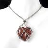 1737-cristal natural ágata piedra del amor cadena de acero inoxidable metal bambú corazón forma de red colgante