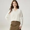 Indústria Pesada Renda de Pena Flor Tricô de Caxemira Feminino Manga Longa Gola V Suéter Pulôver Camada Base Outono Fabricante