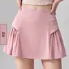 Grupo Esportivo Feminino Roupa de Verão Saia Plissada Linha A Falsa Duas Peças Anti-Exposição Cintura Alta Controle de Barriga Forro Interno Bolso Secagem Rápida