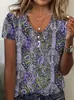 Camiseta de Manga Corta con Estampado Étnico, Cuello en V, Tallas Grandes para Mujer, Nueva Colección Primavera/Verano 2025, Comercio Exterior Europeo y Americano