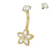 Anillo para Ombligo de Acero Inoxidable Galvanizado con Circonita Blanca Trébol de Cuatro Hojas Cuadrado Mariposa Diente Interno Joyería para Piercing