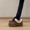 Sapatos de Neve de Algodão com Salto Alto e Forro de Lã Modelo 2026 Solado Grosso Bico Redondo Cadarço Temperamento Fashion Elegante Versátil Sapatos Quentes de Pelo