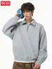 Sudadera Hanlu retro americana con medio cierre y cuello polo para hombre, estilo otoño, silueta corta y ancha, chaqueta pullover con patchwork segmentado