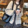 Cárdigan Abrigo Romboide Vintage para Mujer Otoño e Invierno Estilo Perezoso Holgado Antiguo Vintage Tejido Grueso