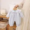Estilo Outono Azul Islandês Laço Body Romper de Camada Dupla Lua Cheia Roupas para Sair Bebê Crianças Azul