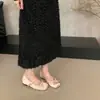 Sapatos Mary Jane Azuis de Cetim Estilo Novo Primavera 2026 para Mulheres, Bico Quadrado, Salto Gatinho, Salto Médio, Sapatos Femininos Estilo Francês Inspirados em Chanel