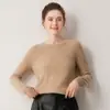Nuevo Suéter de Punto para Mujer Otoño/Invierno de Primera Línea, Cuello Redondo, 100% Cachemira, Color Liso, Manga Larga, Capa Base