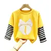 Camiseta de dibujos animados casual de otoño estilo coreano para niños, camiseta básica elegante de algodón puro para primavera y otoño, manga larga para niñas