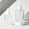 Frasco Conta-gotas de Vidro 30ml 50ml, Frasco Conta-gotas Transparente de Alta Qualidade para Essência, Frasco Dispensador com Conta-gotas de Ponta Quadrada Plana de Borracha