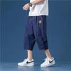 Pantalones capri de verano de algodón y lino finos para hombre, pantalones de playa holgados, rectos e informales, pantalones cortos de moda que combinan con todo.