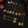 Juego Creativo de Acero Inoxidable con Dibujos Animados para Postre, Tenedor, Vajilla de Halloween, Cuchara para Remover, Cuchara de Café, Tenedor para Pastel, Tenedor para Frutas