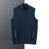 Colete de Cashmere Puro Lã Penteada 100% Outono e Inverno Gola Alta Meia Zíper Masculino Suéter sem Mangas Casual Jovem e Meia-idade