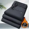 Calças casuais masculinas, com forro de fleece, grossas, de corte reto, modelagem solta, com bom caimento, elásticas, versáteis e adequadas para esportes e uso diário.