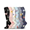 6 Pares de Calcetines de Compresión Florales, Calcetines Absorbentes de Sudor para Correr al Aire Libre, Calcetines de Compresión de Otoño para Mujer, Calcetines Deportivos para Pantorrilla