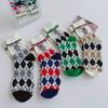 Calcetines de Moda para Mujer a Media Pantorrilla Primavera Verano Calcetines de Algodón Estilo Ins Lindos Calcetines Largos Calcetines de Dibujos Animados Patrón de Diamantes Oso