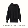 Novo suéter de caxemira assimétrico de um ombro com gola redonda, estilo morcego, para outono e inverno feminino, caimento solto, emagrecimento, adequado como peça de base