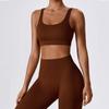 Traje de Ropa de Yoga Tejido de Punto sin Costuras Europeo y Americano Transfronterizo de Hilo Acanalado de Manga Larga y Chaleco Pantalones Ropa Deportiva para Fitness Yoga para Mujer
