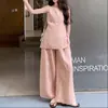 Conjunto de dos piezas rosa estilo francés, relajado y sencillo para mujer, nuevo de moda verano 2026, top tipo tank elegante y pantalón de pierna ancha, conjunto de dos piezas