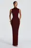 Vestido Longo Sexy e Elegante Estilo Retrô Francês Alta Costura Gola Alta Sem Mangas Corpete Ajustado à Cintura Slim-Fit para Mulheres