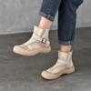 Zapatos Romanos Retro Casuales de Caña Alta para Mujer, Botines de Malla Transpirable, Sandalias de Verano de Cuero Genuino con Suela Gruesa para Mujer