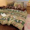 Conjunto de Cuatro Piezas de Terciopelo de Leche Grueso Cálido Estilo Fair Isle Fresco Dibujos Animados Clase A Ropa de Dormir Lisa Conjunto de Tres Piezas de Terciopelo para Bebé Lindo