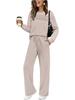 Traje de Mujer Europeo y Americano Transfronterizo Nuevo Otoño 2025 Top de Manga Larga con Cuello Redondo Pantalón Casual de Cintura Elástica Pantalón de Pierna Ancha